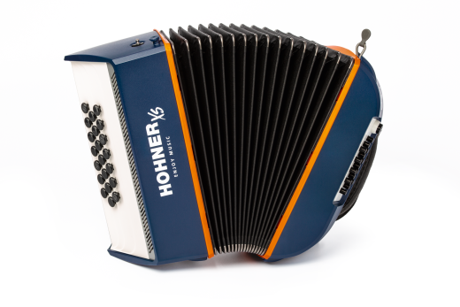 HOHNER Akkordeon, XS, blau-orange, Knopf-Version, Kinder-Tragegeschirr