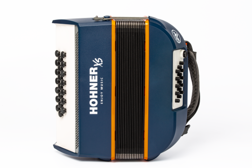 HOHNER Akkordeon, XS, blau-orange, Knopf-Version, Kinder-Tragegeschirr