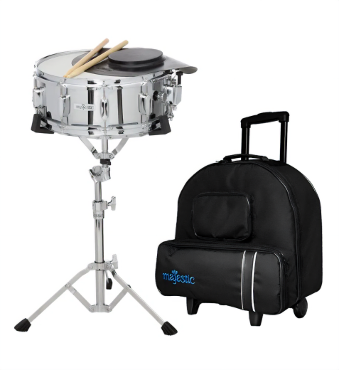 MAJESTIC Snare & Practice Pad Kit, 14"x5", Sticks, Ständer, Trolley