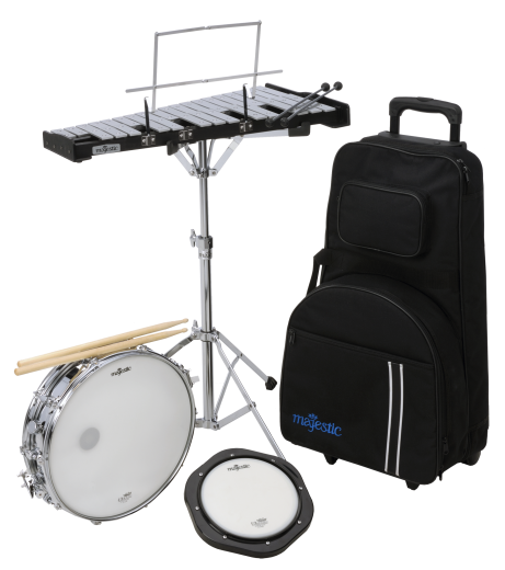 MAJESTIC Snare, Glockenspiel & Practice Pad Kit, 14x3,5", Ständer, Trolley